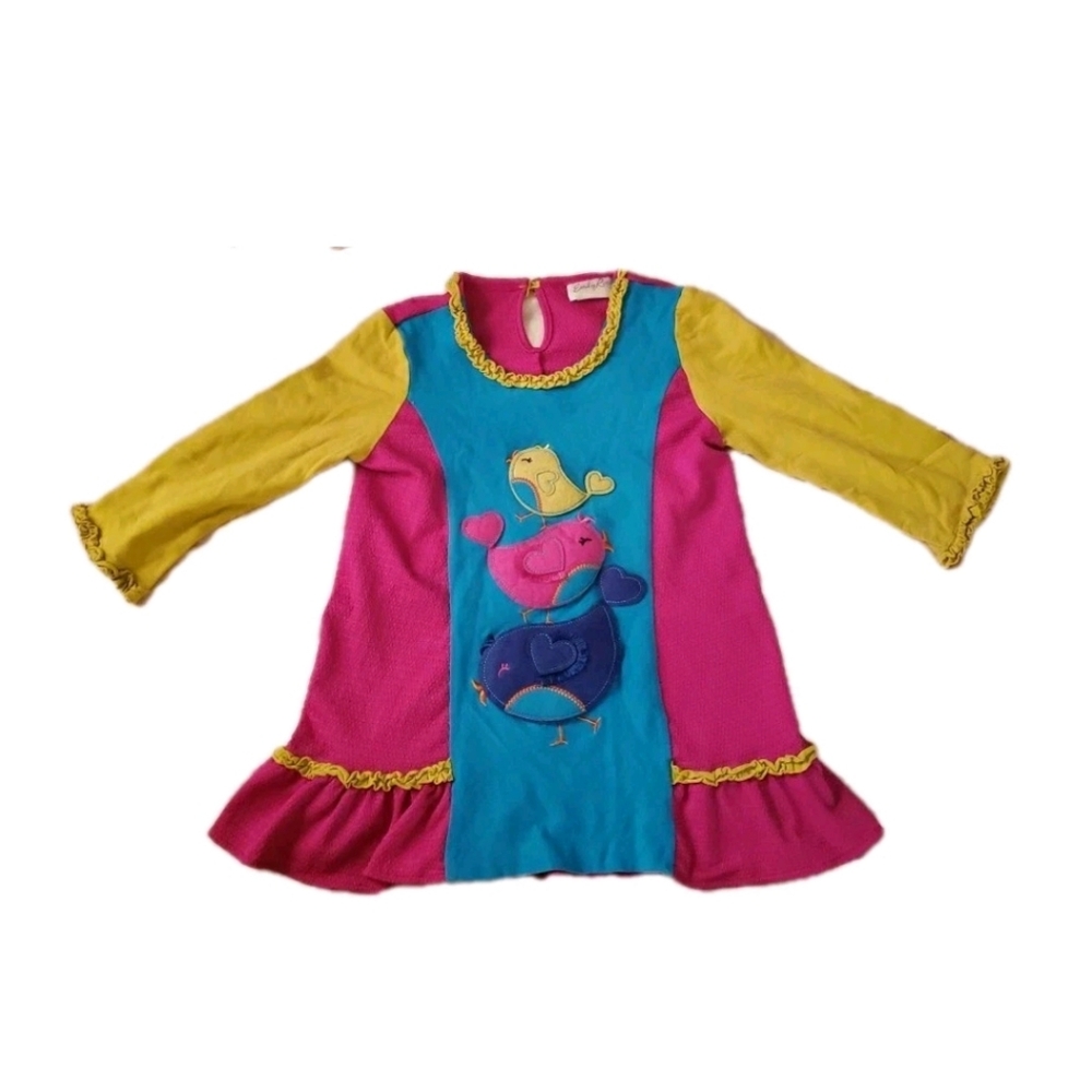 Emily Rose Girls 7 Turquoise Lime Magenta Birds Colorful Long Sleeve Shirt